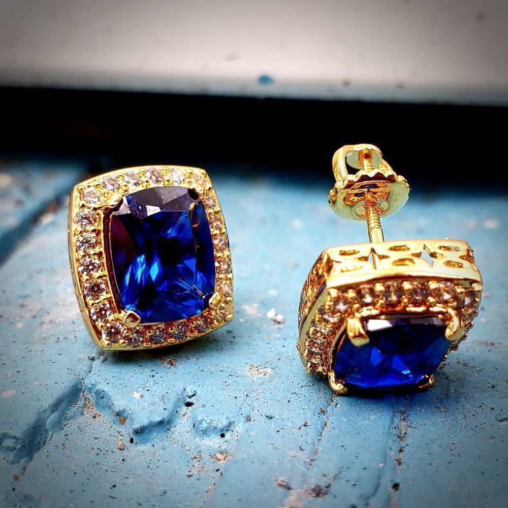 Lab Simulated Sapphire & Diamond Earrings - Picture 2 of 3